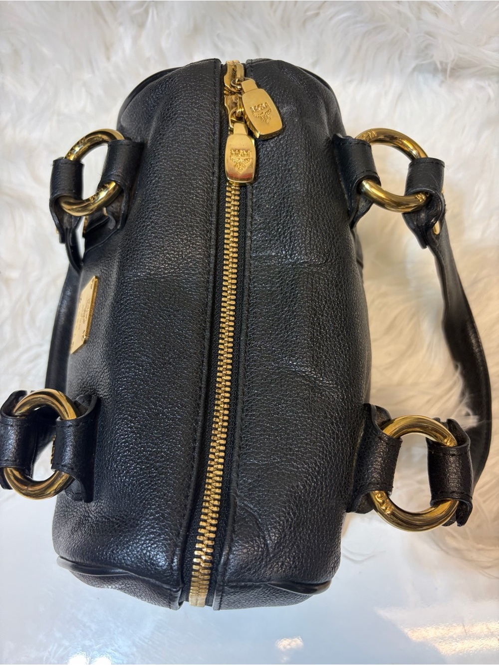 MCM Black Pebbled Leather Boston Handbag - Picture 6 of 8